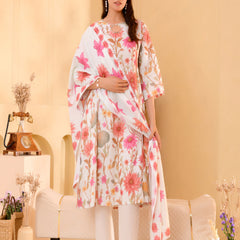 (Vaasva) Women Multi floral aline kali cut cotton suit set  (Set of 5 Pc)