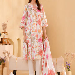 (Vaasva) Women Multi floral aline kali cut cotton suit set  (Set of 5 Pc)