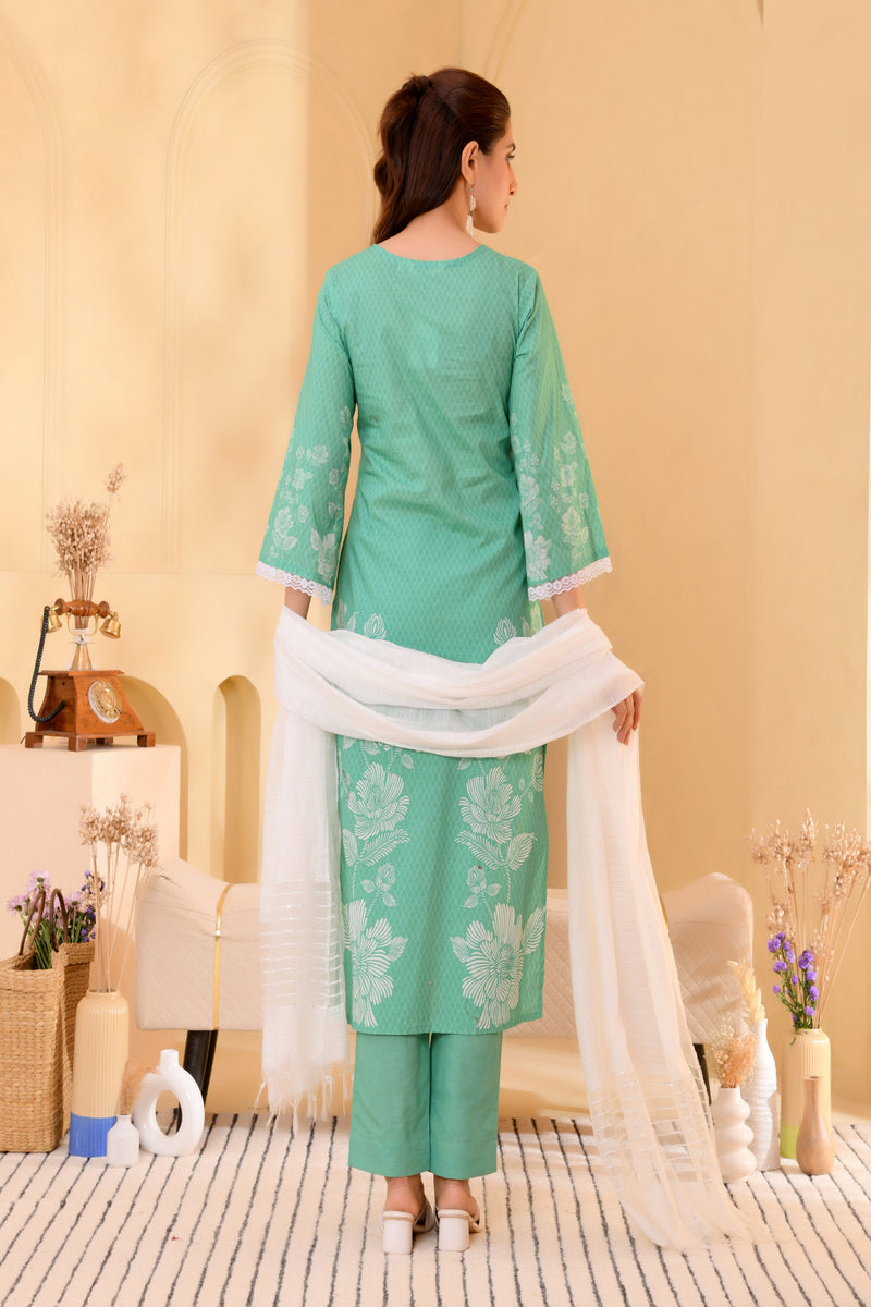 (Vaasva) Women Green floral printed cotton suit set  (Set of 5 Pc)