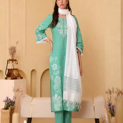 (Vaasva) Women Green floral printed cotton suit set  (Set of 5 Pc)