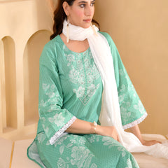 (Vaasva) Women Green floral printed cotton suit set  (Set of 5 Pc)
