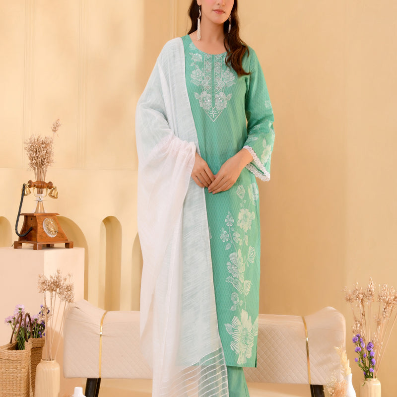 (Vaasva) Women Green floral printed cotton suit set  (Set of 5 Pc)