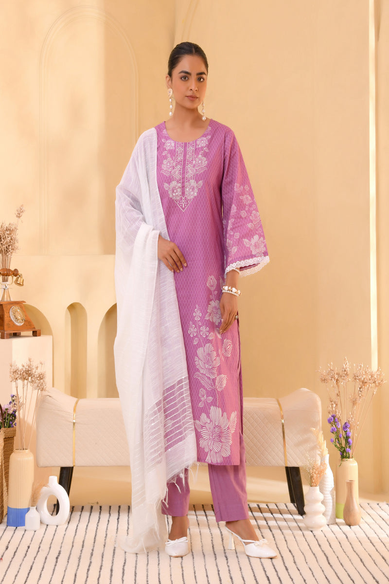 (Vaasva) Women Purple floral printed cotton suit set  (Set of 5 Pc)