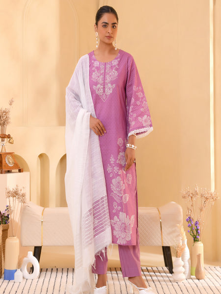 (Vaasva) Women Purple floral printed cotton suit set  (Set of 5 Pc)