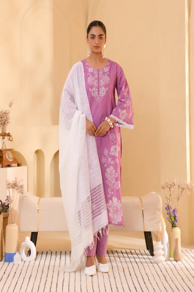 (Vaasva) Women Purple floral printed cotton suit set  (Set of 5 Pc)