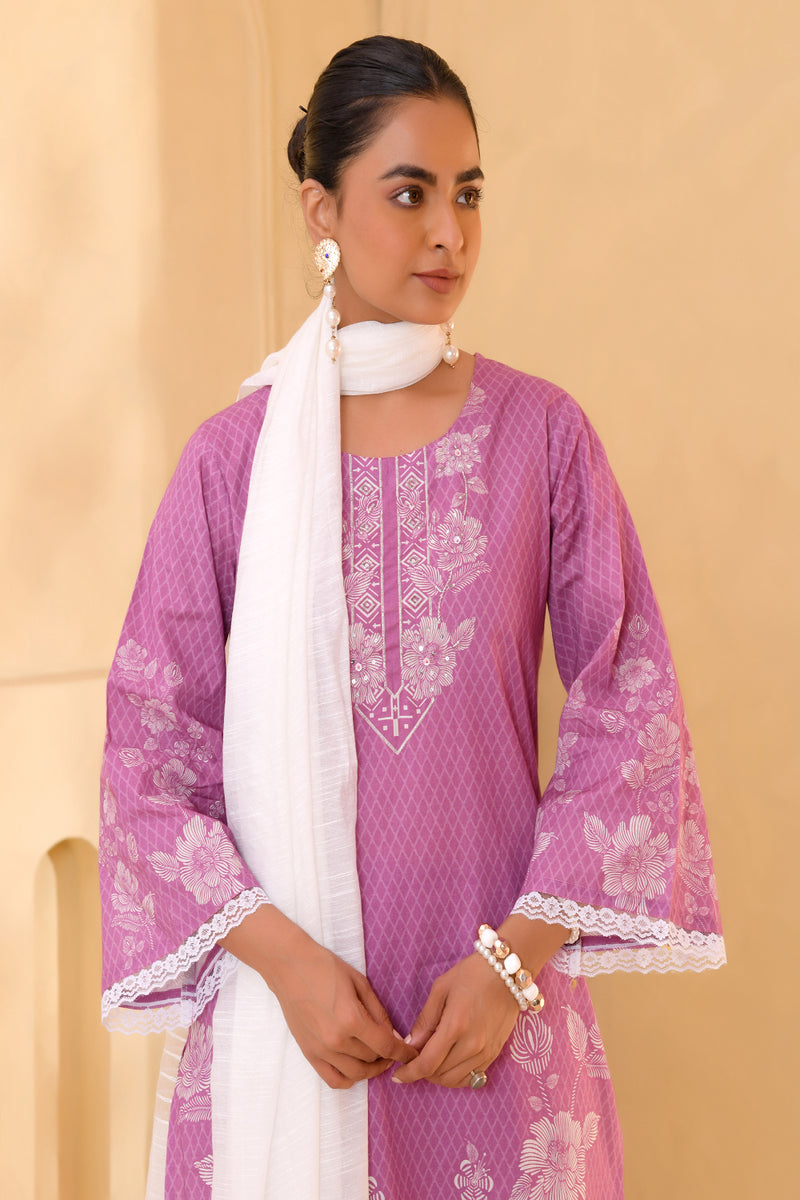 (Vaasva) Women Purple floral printed cotton suit set  (Set of 5 Pc)