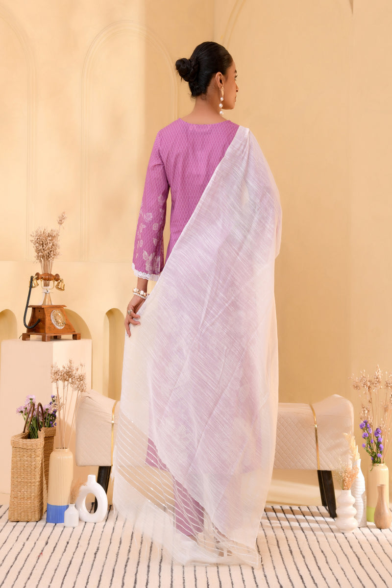 (Vaasva) Women Purple floral printed cotton suit set  (Set of 5 Pc)