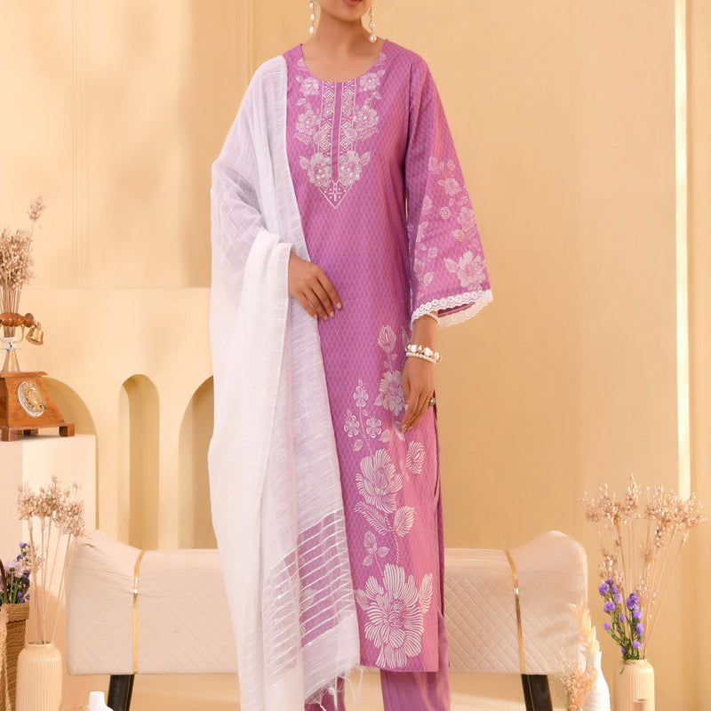 (Vaasva) Women Purple floral printed cotton suit set  (Set of 5 Pc)
