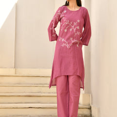 (Vaasva) Women Purple Mulchanderi  bande kurta pant set  (Set of 5 Pc)