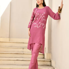(Vaasva) Women Purple Mulchanderi  bande kurta pant set  (Set of 5 Pc)