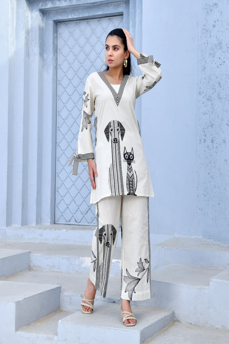 (Vaasva) Women White & Black cord set  (Set of 5 Pc)