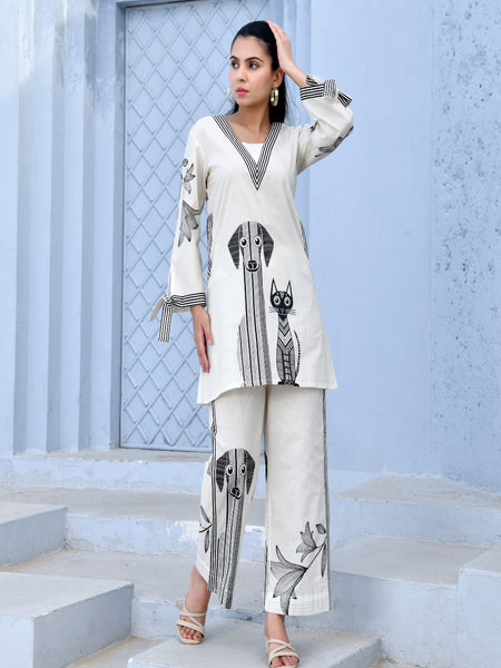 (Vaasva) Women White & Black cord set  (Set of 5 Pc)