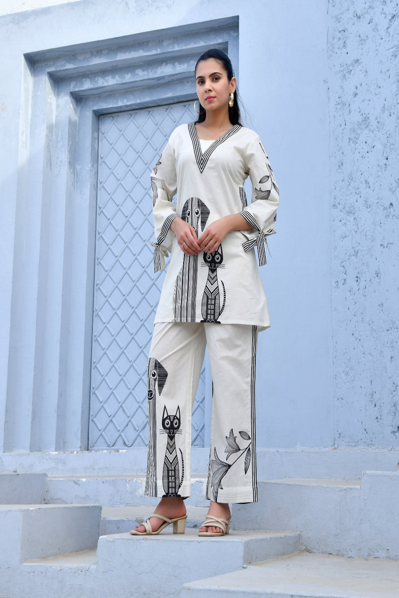 (Vaasva) Women White & Black cord set  (Set of 5 Pc)