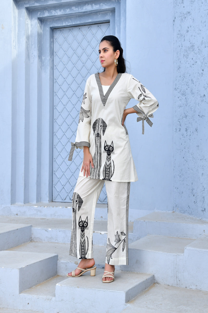 (Vaasva) Women White & Black cord set  (Set of 5 Pc)