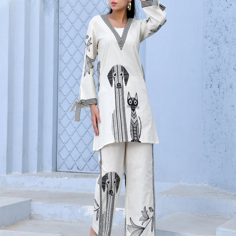 (Vaasva) Women White & Black cord set  (Set of 5 Pc)
