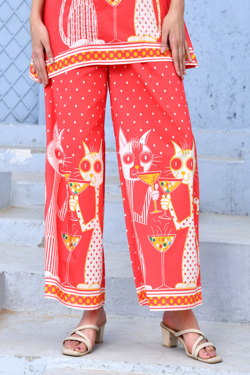 (Vaasva) Women Pink dog print collared neck cotton cord set  (Set of 5 Pc)