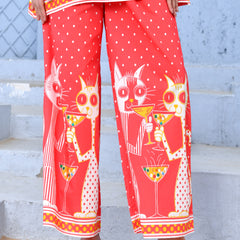 (Vaasva) Women Pink dog print collared neck cotton cord set  (Set of 5 Pc)