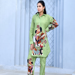(Vaasva) Women Green figure printed shirt style cord set  (Set of 5 Pc)