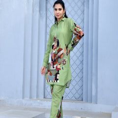 (Vaasva) Women Green figure printed shirt style cord set  (Set of 5 Pc)