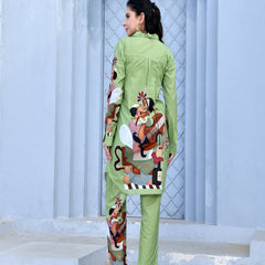 (Vaasva) Women Green figure printed shirt style cord set  (Set of 5 Pc)