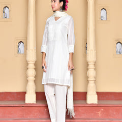 (Vaasva) Women Cream Stripes woven dobby chanderi suit set  (Set of 5 Pc)