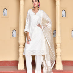(Vaasva) Women Cream Dotted woven dobby chanderi suit set  (Set of 5 Pc)
