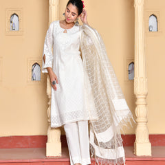 (Vaasva) Women Cream Dotted woven dobby chanderi suit set  (Set of 5 Pc)