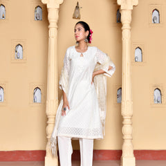 (Vaasva) Women Cream Dotted woven dobby chanderi suit set  (Set of 5 Pc)