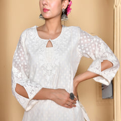 (Vaasva) Women Cream Dotted woven dobby chanderi suit set  (Set of 5 Pc)