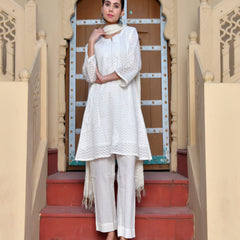 (Vaasva) Women Chevron woven dobby chanderi  suit set  (Set of 5 Pc)