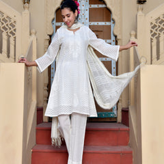 (Vaasva) Women Chevron woven dobby chanderi  suit set  (Set of 5 Pc)