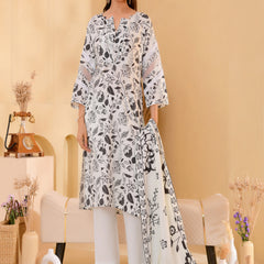 (Vaasva) Women Black & white jaal pattern floral suit set  (Set of 5 Pc)