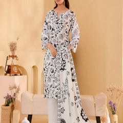 (Vaasva) Women Black & white jaal pattern floral suit set  (Set of 5 Pc)
