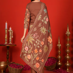 (Vaasva) Women Brown Placement floral suit set with printed dupatta  (Set of 5 Pc)