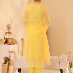 (Vaasva) Women yellow Organza applique suit set  (Set of 5 Pc)