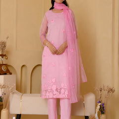 (Vaasva) Women Pink Organza applique suit set  (Set of 5 Pc)