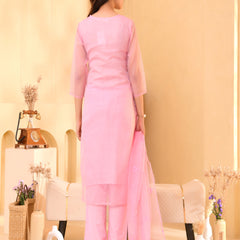 (Vaasva) Women Pink Organza applique suit set  (Set of 5 Pc)