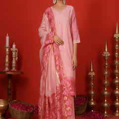 (Vaasva) Women Pink mini boonta pattern jamdani woven suit set  (Set of 5 Pc)