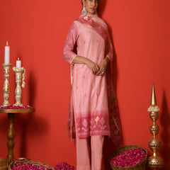 (Vaasva) Women Pink mini boonta pattern jamdani woven suit set  (Set of 5 Pc)