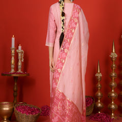 (Vaasva) Women Pink mini boonta pattern jamdani woven suit set  (Set of 5 Pc)