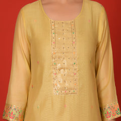 (Vaasva) Women Lime golden yoke pattern jamdani woven suit set  (Set of 5 Pc)