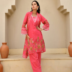 (Vaasva) Women Pink printed short kurta salwar set  (Set of 5 Pc)