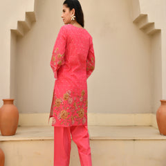 (Vaasva) Women Pink printed short kurta salwar set  (Set of 5 Pc)