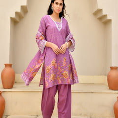 (Vaasva) Women Purple printed short kurta salwar set  (Set of 5 Pc)