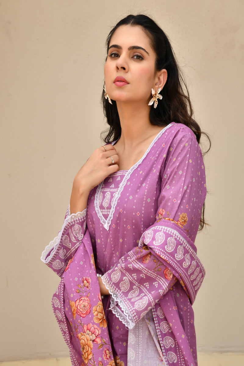 (Vaasva) Women Purple printed short kurta salwar set  (Set of 5 Pc)