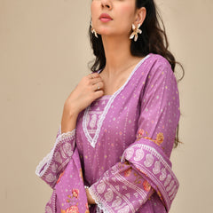 (Vaasva) Women Purple printed short kurta salwar set  (Set of 5 Pc)