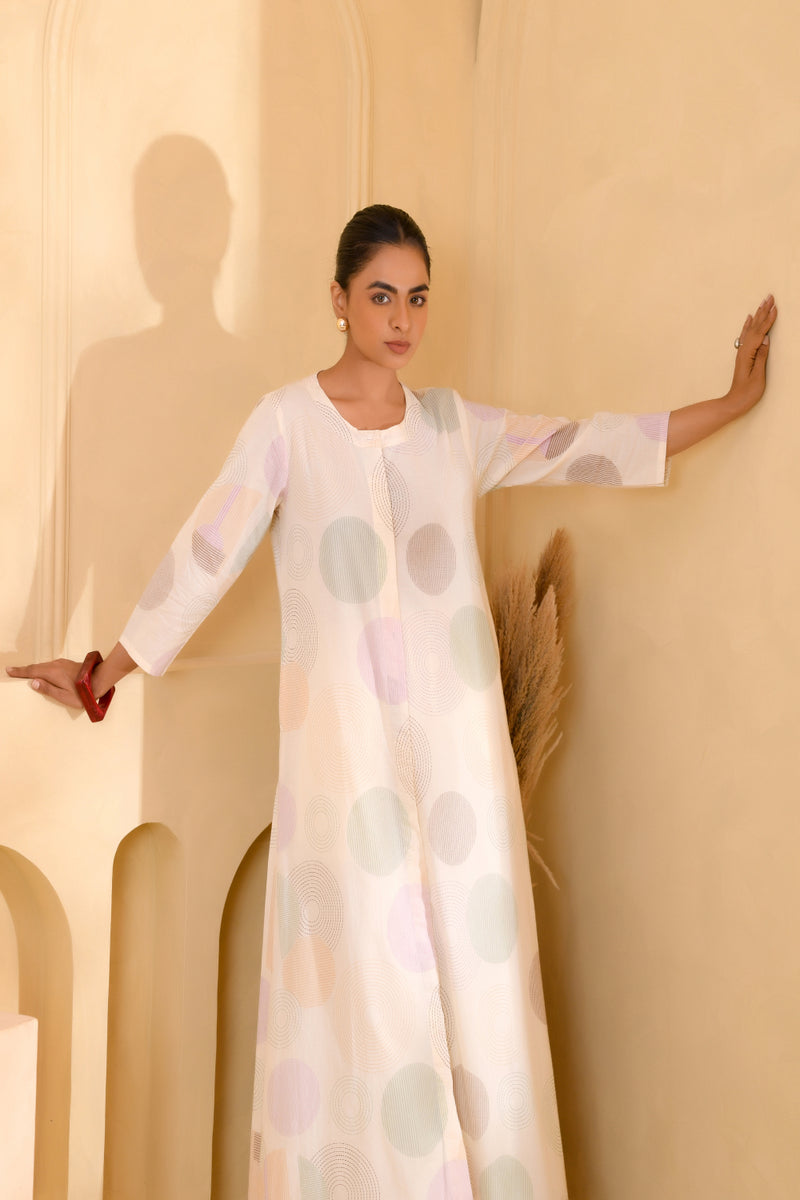 (Vaasva) Women ferozi printed Polka dots long kurta plazzo set  (Set of 5 Pc)