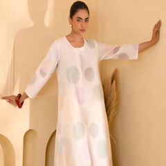 (Vaasva) Women ferozi printed Polka dots long kurta plazzo set  (Set of 5 Pc)