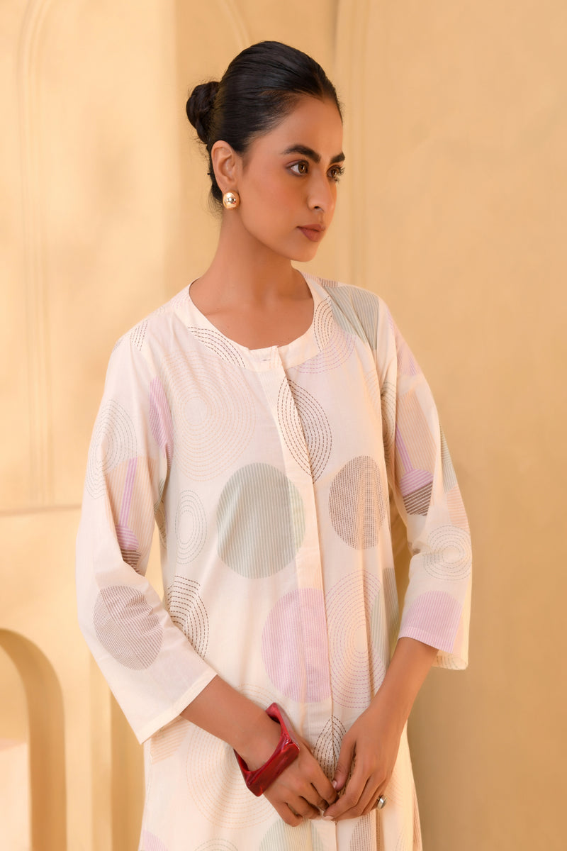 (Vaasva) Women ferozi printed Polka dots long kurta plazzo set  (Set of 5 Pc)