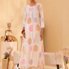 (Vaasva) Women Pink printed Polka dots long kurta plazzo set  (Set of 5 Pc)